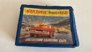 Matchbox Superfast carrying case with ~60 die-cast vehicles