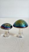 Pair of Iridescent Art Glass Mushrooms by John Ditchfield