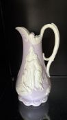 Samuel Alcock lavender sprigged stoneware jug, c.1850 hairline to the spout (height 23cm)