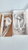 Two boxed chrome bathroom mixer taps