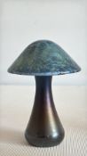 Iridescent art glass mushroom paperweight by John Ditchfield
