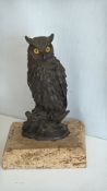 Bronzed (spelter) Owl Figure on Travertine Base