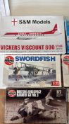 Collection of six vintage 1/72â€“1/144 scale aircraft model kits