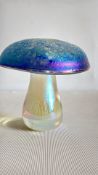 Iridescent art glass mushroom paperweight by John Ditchfield