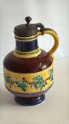 Victorian majolica ivy-relief pewter-lidded jug