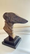 Bronze greyhound dog statue on marble base