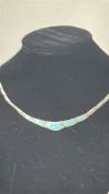 Art Nouveau style silver necklace with 5 turquoise