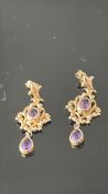 Pair of 9ct gold & amethyst earrings Weight 2.9g