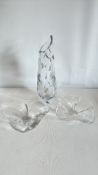 Three-piece art glass group: crystal bud vase and two dishes