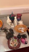 Group of art-glass, spelter and ceramic ornaments (c.13 pieces)