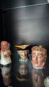 Three English miniature character jugs â€“ Royal Doulton, Beswick and Staffordshire