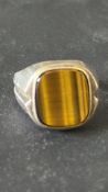 Large gents silver ring set with tigers eye