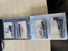 Full album of early postcards - Trains, boats & pl
