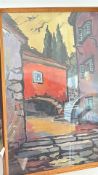Mid-Century Mediterranean Street Scene Painting