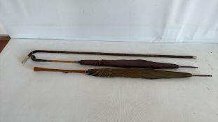 Walking cane and two vintage umbrellas (3)