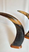 Pair of carved dragon-decorated water-buffalo horn sculptures