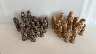 Resin Animal-Figural Chess Set, complete
