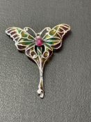 Silver enamel butterfly brooch