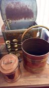 Copper and brass fireside accessory group