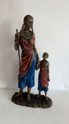 Polychrome Resin Sculpture of Maasai Mother and Child