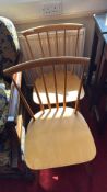 Pair of mid-century beech spindle-back dining chairs