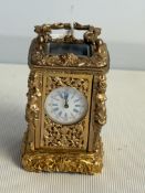 Gilt bronze miniature carriage clock & key