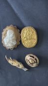 Collection of 4 pin brooches to include cameo broc