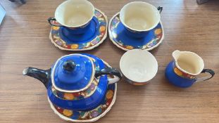 Wedgwood & Co blue earthenware part tea service, 8 pieces