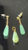 Jade earrings & pendant set with yellow metal