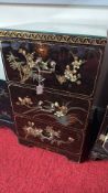 Decorative Asian floral inlaid three-drawer chest