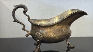 Silver gravy boat Harrods 1934 London hallmark date letter T, R W B (Richard Woodman Burbridge)