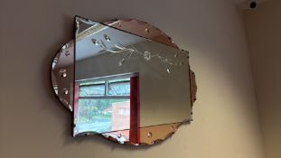 Peach-Tinted Art Deco Wall Mirror