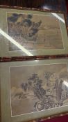 Pair of framed Chinese silk landscape prints