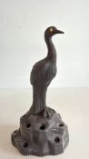 Antique Wedgwood black basalt stork bird flower fr