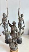 Group of three Art Nouveau-style cast metal figural torchÃ¨res