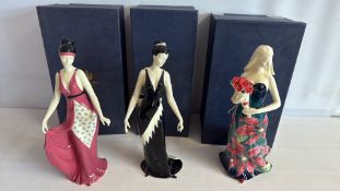 Old Tupton Ware trio of hand-painted ceramic lady figurines