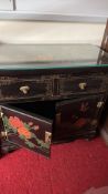 Hand-painted Chinese style lacquer cabinet with glass top