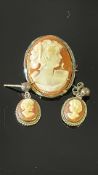 Cameo earrings & brooch