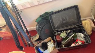 Group of fishing rods, reels and tackle