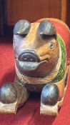 Painted wooden rocking pig ride-on toy