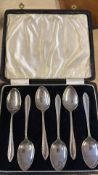 Cased set of 6 silver spoons Birmingham hallmark,