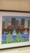 Gordan Barker City Riverside Scene, acrylic on paper