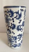 Blue & white ceramic umbrella stand