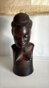 Carved African bust table lamp