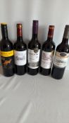 Group of 5 bottles of assorted red wines