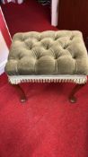 Velvet-covered cabriole-leg footstool