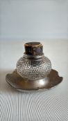 Glass & metal Victorian ink pot