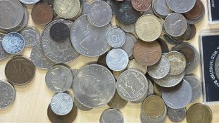 Group of world coins and two cased British commemorative crowns