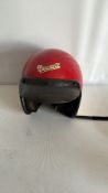 Cromwell red and gold open-face motorcycle helmet, c.1970s