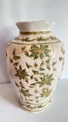 Green slip-decorated cream ceramic baluster vase